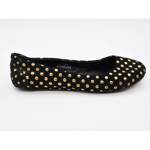 Born Crown Ballet Flats Womens 6 Black Suede Gold Spotted Round Toe Slip On Shoe - Picture 4 of 12